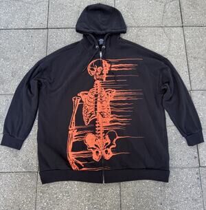 Social Collision Skeleton Zip Up Hoodie 2XL Black Orange Goth Grunge Emo Punk